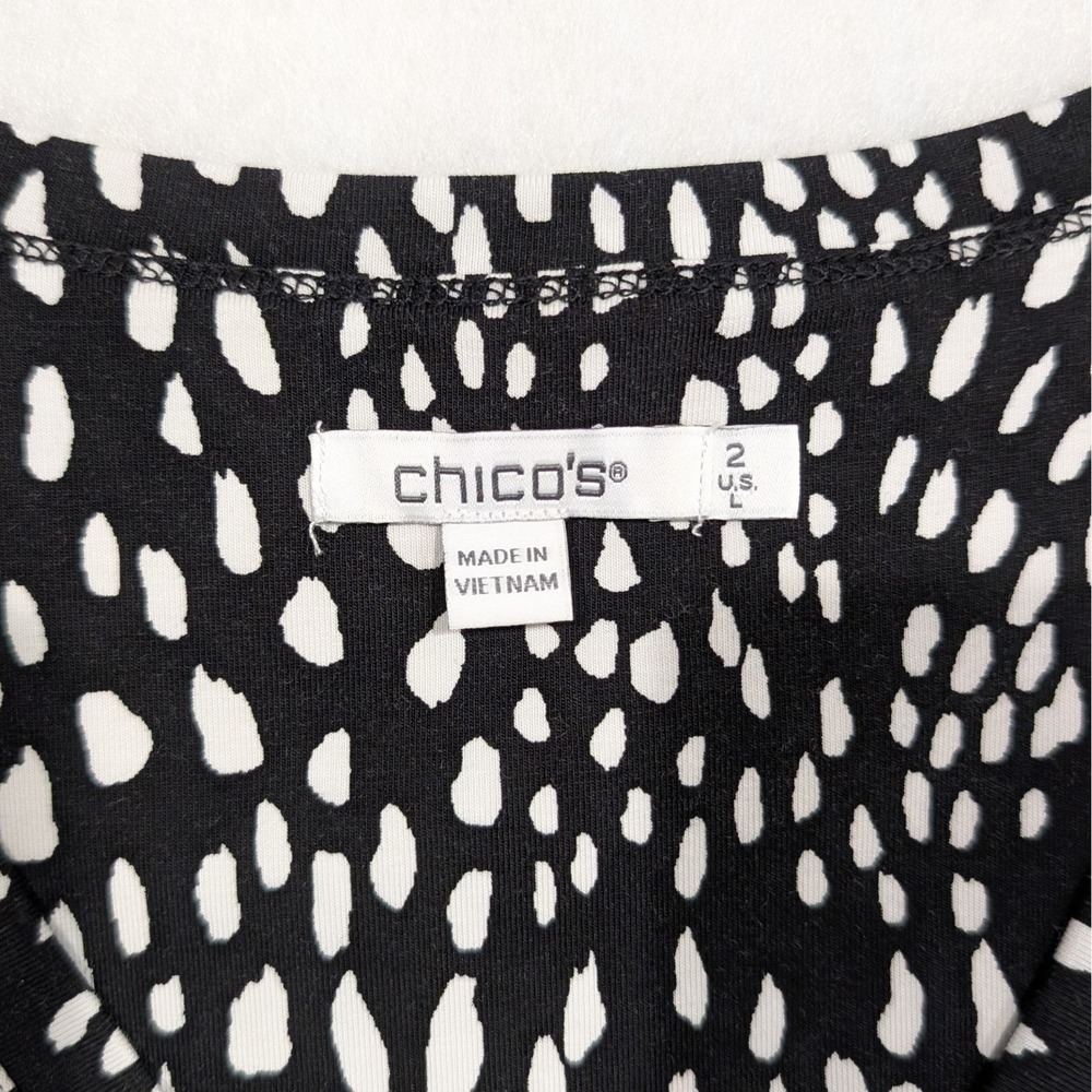 Chicos Cotton Tee Size L Black White Women Animal Print V-Neck 3/4 Sleeves - Picture 3 of 8